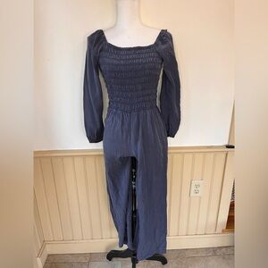 Bella Dahl Anthropologie Ruched Tencel Jumpsuit Blue Cottagecore Milkmaid Boho